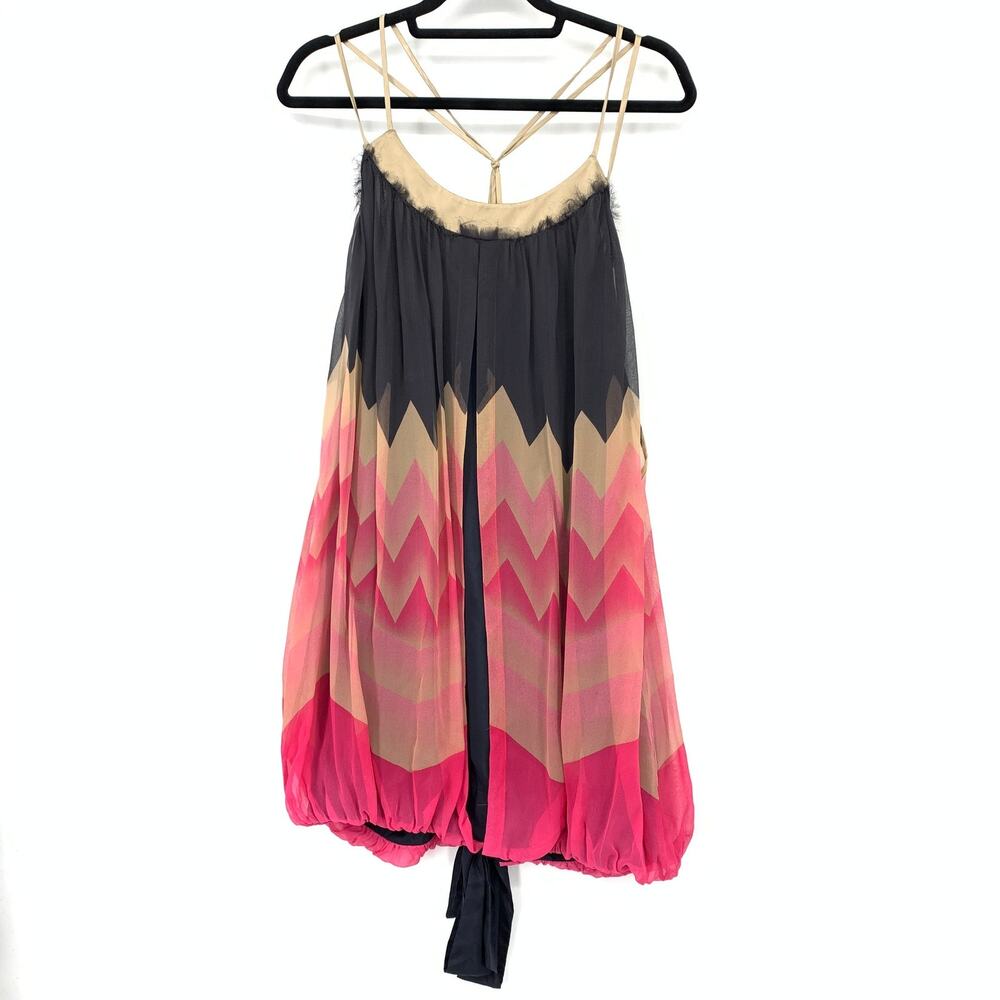 Development By Erica Davies Dress 6 Chevron Spaghetti Straps Bubble Hem Sheer